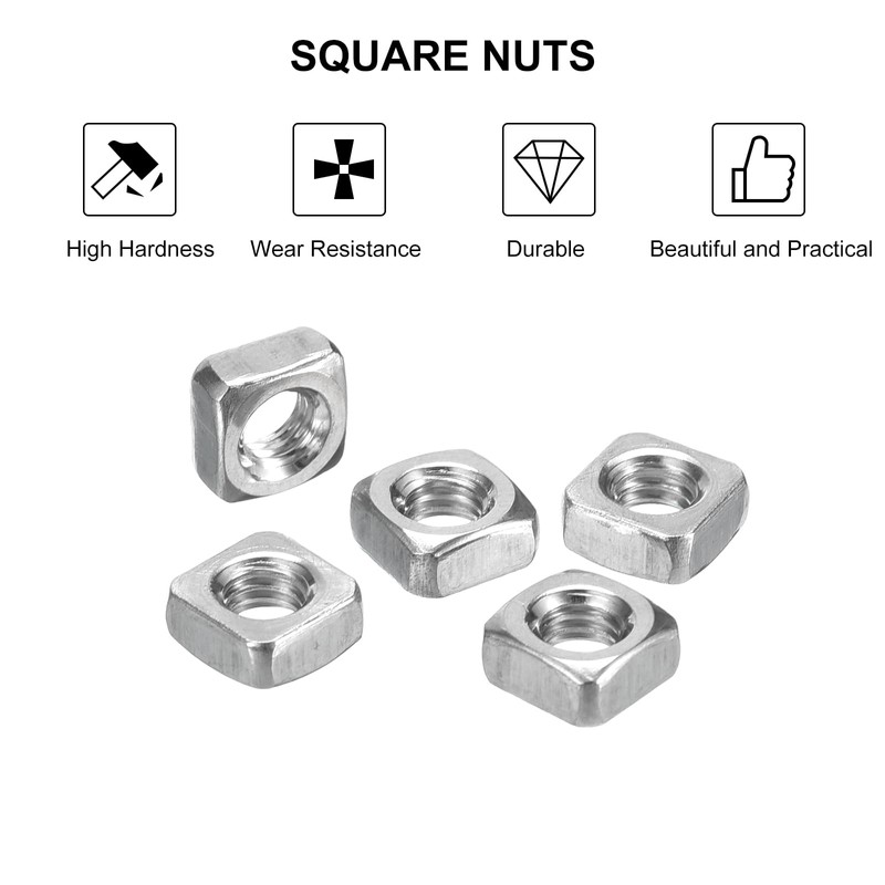 sourcing map M4-0.7x3 Square Nuts, 304 Stainless Steel Coarse Thread