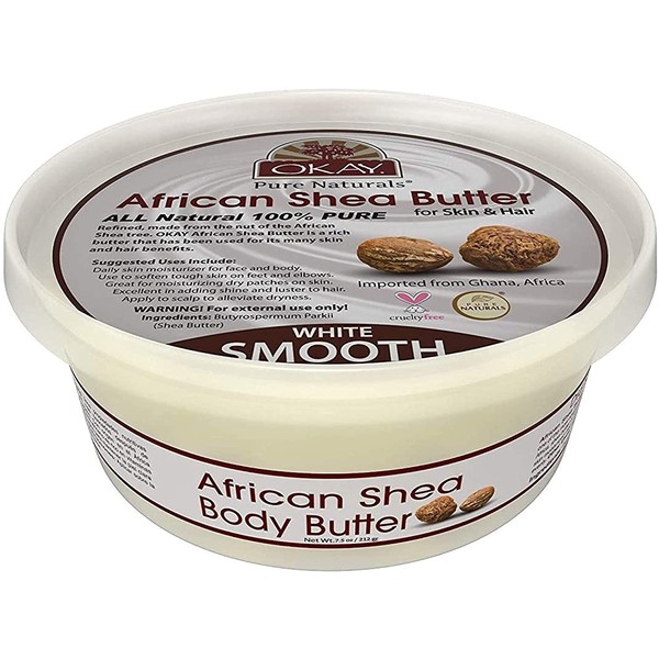 OKAY | African Shea Butter | For All Hair Textures & Skin Types | Daily Moisturizer - Soothe Irritation | White Smooth Refined | All Natural | 8 Oz