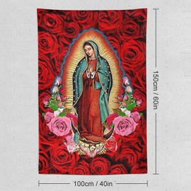 TJSGLEW Virgin Mary Our Lady of Guadalupe tapestry for bedroom aesthetic tapestries Room Home Decor wall hanging tapestry - with Wall Hanging Accessories 40x60inch