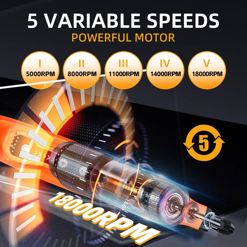 Mini Cordless Rotary Tool Kit, 5-Speed and USB Charging with