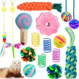 16 pcs Ferret Squeaky Enrichment Toys Set Rubber Balls Ferret Teeth Grinding Chewing Balls Teething Bouncy Bell Ball Interactive Sound Squeaker Toy Exercise Scratch Chew Toy for Ferrets Pet Cat Dog