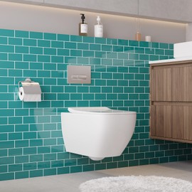 VaryPaper 12''x12'' 10 Sheets Kitchen Backsplash Tiles Peel and Stick Teal Blue Subway Tile Stick on Backsplash for Bathroom Laundry Room Waterproof Removable Vinyl Back Splash Sticky Tiles for Walls