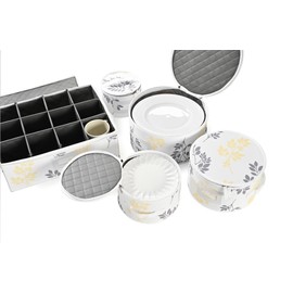 China Storage Containers for 12 Place Setting, Hard Shell Storage Containers for Dinner Plates, Salad Plates, Dessert Plates, Saucers, Cups, & Mugs - Yellow & Gray Floral 5 Pc Fine China Storage Set