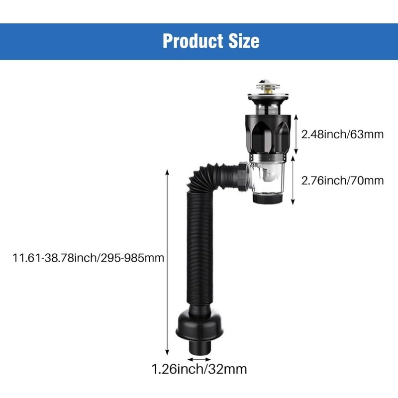 RODISHOMM Siphon Drain Pipe Kit for Sink, Odour-Proof Drain Fitting