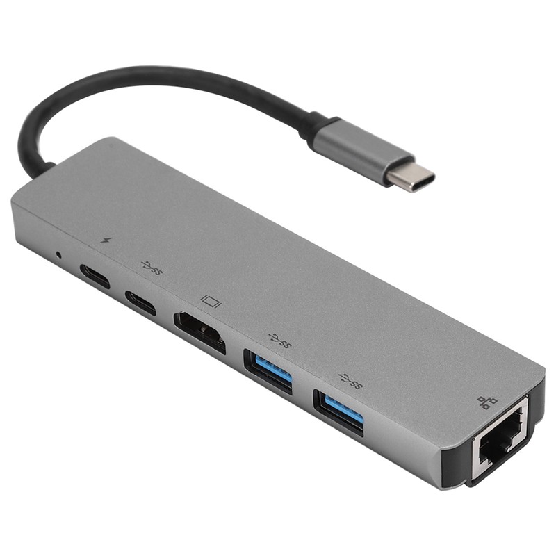 Lightweight Gray Metal 6 In-1 USB C to Type C