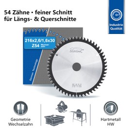 AKE Blueline Circular Saw Blade 216 x 30 Z54 Alternating Tooth, Carbide Fine for Wood, Wood Composite Coated Plastic on Hand Circular Saw, Underfloor Pull Saw, Table Saw