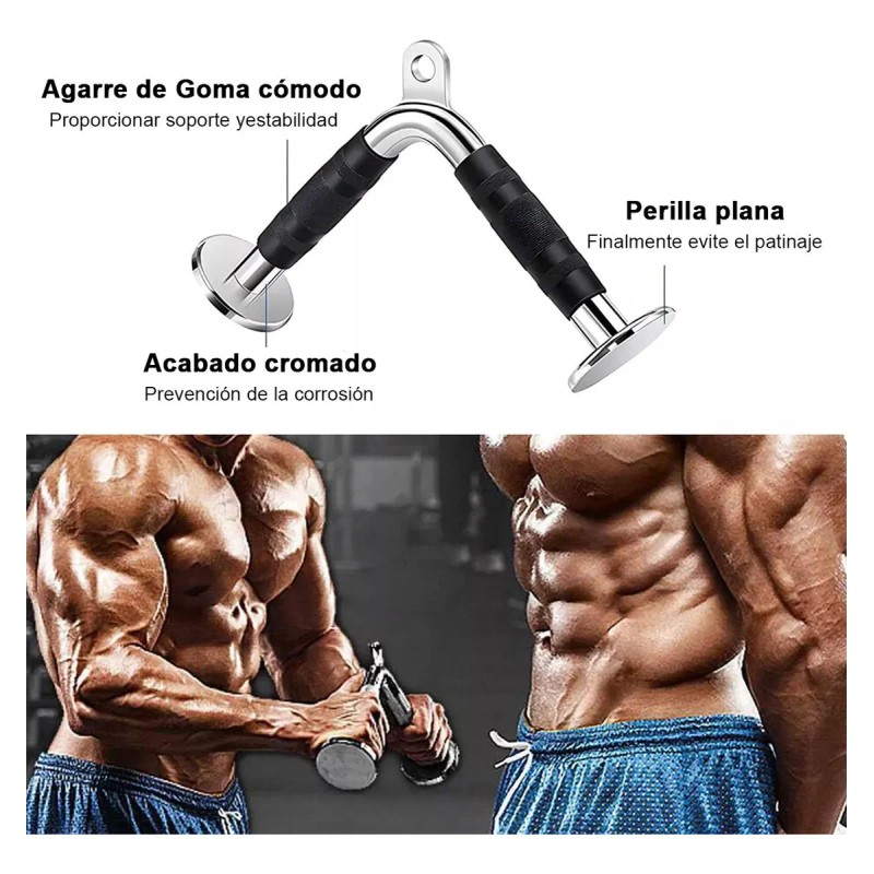 7 Agarradera Maneral Recta V Doble D Trícep Cuerda Gimnasio