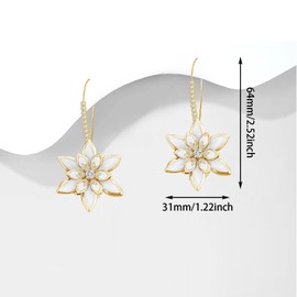 unixmoment Sparkly Crystal Flower Dangle Drop Earrings 14K Gold Rhinestone Snowflake Leverback Hoop Earrings For Women (Transparent)