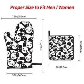 Cute Panda Oven Mitts and Pot Holders Sets,Heat Resistant Non Slip Kitchen Gloves Hot Pads with Inner Cotton Layer for Cooking BBQ Baking Grilling
