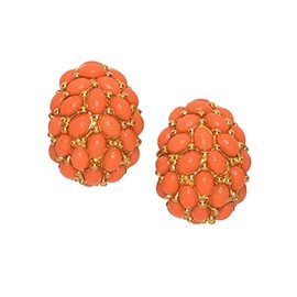 Kenneth Jay Lane Coral-Color Clip-On Button or Cabochon Hoop Earrings (Cabachon Hoop - Large)