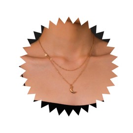 Inilbran Boho Layered Crescent Moon Choker Necklace Gold Moon Star Necklace Choker Vintage Moon Necklace Small Star Moon Pendant Necklace Jewellery for Women and Girls, Zinc