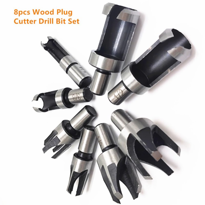 8Pcs Wood Plug Cutter Drill Bit Set, High Carbon Steel