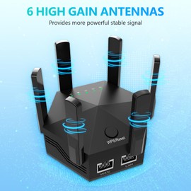 WLAN Verstärker mit 300 Mbps WLAN Repeater - Dual-Band 2.4GHz & 5.8GHz,WiFi Extender Booster,Internet Verstärker mit externen 4 * 2dBi Dual-Band-Antennen (Schwarz)