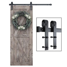 SMARTSTANDARD 5 Feet Heavy Duty Sturdy Sliding Barn Door Hardware Kit-Smoothly and Quietly-Includes Detailed Installation Fit 30" Wide Doorpanel (J Shape Hanger) Black