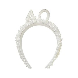 Wide Faux Pearl Rhinestone Headband Plastic Pearl Birthday Hairband Elegant Birthday Party Headwear Shiny Padded Hair Band Fashion Handmade Hair Hoop for Women Photo Shoot 40th