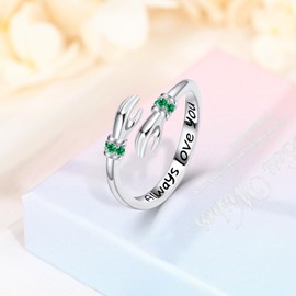 LEXLUNE Adjustable Hug Ring for Women 925 Sterling Silver Fine Jewelry Gift for Her, May Birthstone Ring,May Birthmonth Emerald