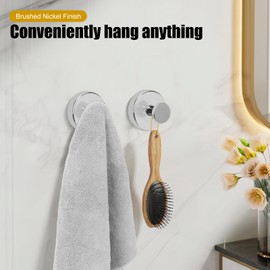 hamtima Strong Suction Cup Hooks for Shower, No Drill Towel Hooks for Bathrooms, Bathroom Towel Holder, Hooks for Hanging Heavy Duty, Towel Holder for Bathroom Wall, Kitchen, Glass, Mirror(2pcs)