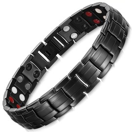 RainSo Mens Titanium Steel Double Row Magnetic Bracelet with 4 Elements 3500 Gauss with Gift Box Adjustable Design