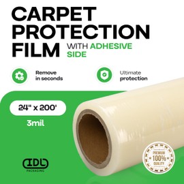 Carpet Protection Film 24" x 200', 3 mil (400 Sq.Ft) - USA-Made Self-Adhesive Carpet Protection - Clean Removal, Clear and Strong Cover Protector - Heavy-Duty Floor Protector Roll by IDL Packaging