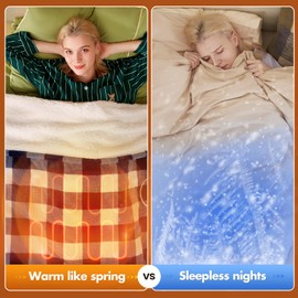 Electric Heated 62"x 84" Sherpa Buffalo Plaid Christmas Twin Blanket with 6 Heating Levels & 10 Hours Auto Off, Fast Heating Warm Washable Blanket with Over-Heat Protection, ETL Certification, Blue