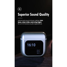 wessy juice wireless earbuds – Bluetooth, noise cancelling ear phones with multi use screen on case (champagne)