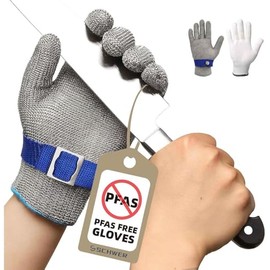 Schwer Cut-resistant gloves, (level A9/F) cut-resistant, PFAS free, highest AFSL and Euro classes, ultimate cut protection, chain glove, kitchen gloves for cutting meat, oyster peel (XL)