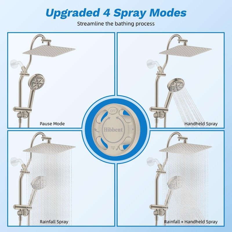 Hibbent cUPC Certified All Metal 10" Rainfall Showerhead Combo, High