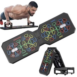 AMXGPT Foldable Adjustable Push-up Stand Plate Non-slip Cushioned Grips, Portable Home Gym Equipment, Durable ABS Plastic, Black, Multi-slot Stand, Sturdy Construction
