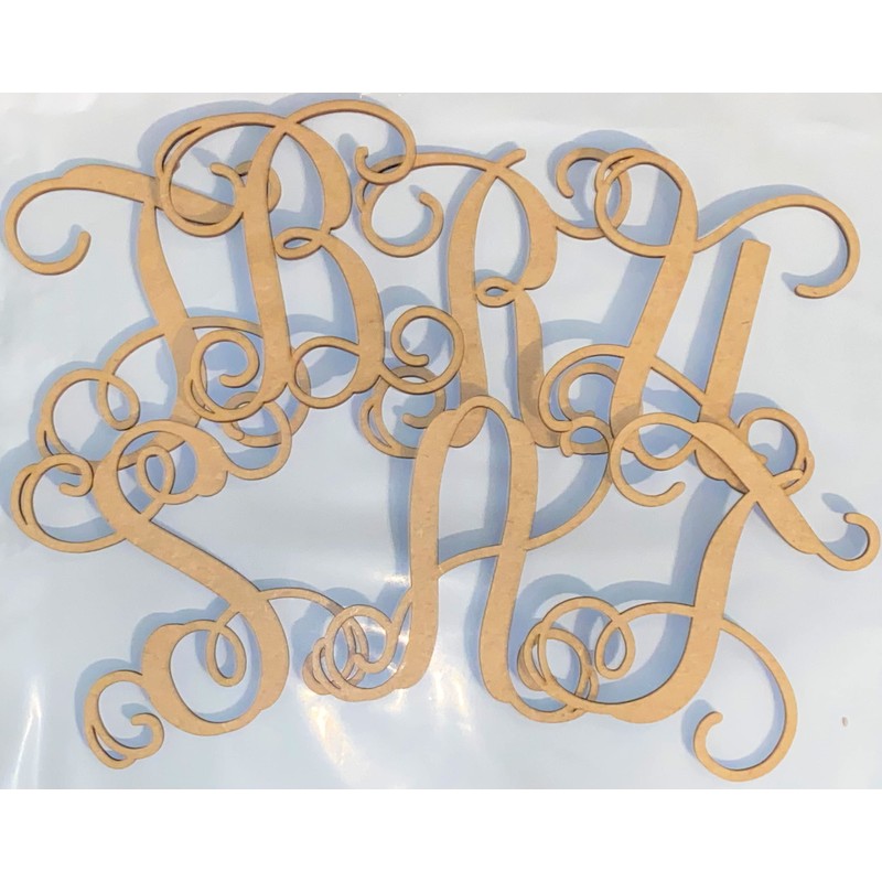 Wooden Letter 4" Blank K Vine Monogram Font MDF (Various