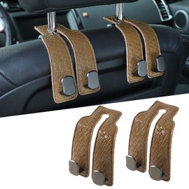 KINIVA Car Seat Headrest Storage Hooks, Set of 2, Suede PU Leather, Double Hooks (07-Khaki)