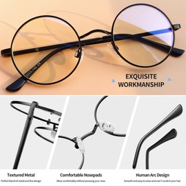 Joopin Round Blue Light Glasses Women Men, Metal Circle Blue Light Blocking Glasses Computer Gaming TV Clear Lens UV400 (Black)