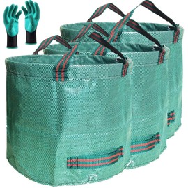 Professional 3-Pack 72 Gallon Patio Lawn Garden Bags Big (D26,H30 inch) Yard Waste Bags with Gardening Gloves, Reusable Leaf Bag,Yard Debris,Weeds Barrel,Grass Clippings,Garden Trimmings Bag 4 Handles