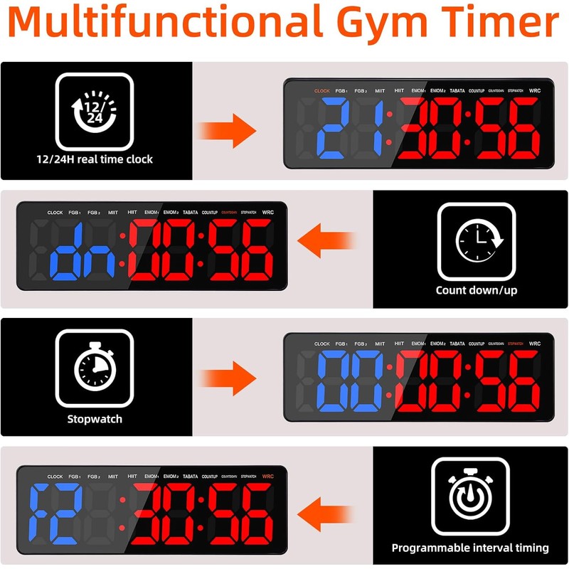 13" Gym Timer Clock, Workout Interval Timer with Remote Control,