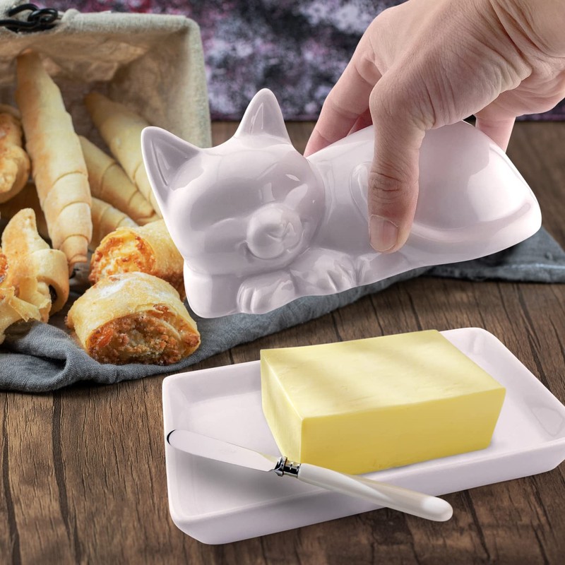 Kwirkworks Adorable Cat Ceramic Butter Dish - Unique and Versatile