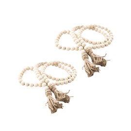 Garneck 58in Wood Bead Garland,Rustic Country Beads Wood Bead Tassel,Farmhouse Wall Hanging Prayer Beads Home Christmas Tree Decoration (2pack)