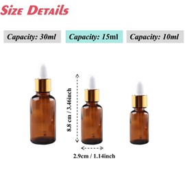 ROHIJALE 8Packs 15ml/0.5Oz Small Amber Glass Eye Dropper Bottles with Golden Caps Leakproof Travel Tincture Containers Empty Eye Dropper Bottles For Essential Cuticle Body Oils