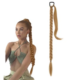 prinfantasy Hair Extensions for Braiding Long Braiding Hair with Hair Scrunchies DIY Hair Ponytail Extensions Invisible Soft Synthetic Braided Ponytai Daily Wear Flaxen Blonde 85CM, MW268