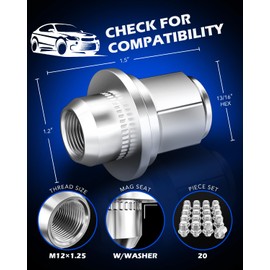 Orion Motor Tech M12x1.25 Lug Nuts, 12x1.25mm Wheel Lug Nuts Compatible with Infiniti Q70 Q45 Q50 G37 I30, Nissan 350Z 370Z 200SX, Subaru Forester BRZ Outback WRX, Mag Lug Nut with Washer, Set of 20