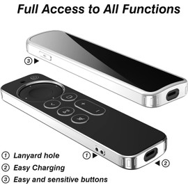 Kawoco Remote Protective Case Compatible with Apple TV 4K / HD Siri Remote 3rd / 2nd Generation (2022/2021), Anti-Slip/Drop-Proof/Dust-Proof TPU Remote Controller Cover - Black/Silver