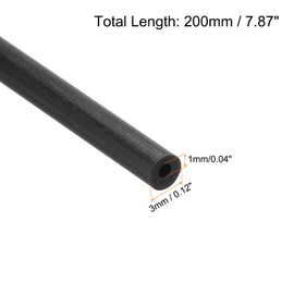 sourcing map 8Pcs Carbon Fiber Tube 1 x 3 x 200mm Pultruded Carbon Fiber Tubing for RC Airplane Kite Wing Tube Quadcopter Arm