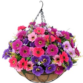 LARDUX LARDUX Artificial Hanging Baskets with Flowers - 12 Inch Large Silk Fake Flower Hanging Basket for DIY Outdoor Garden Home Yard Patio Decoration