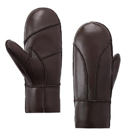 Men Winter Mittens Shearling Sheepskin Mittens Warm Fur Lined Mittens Gloves,Brown,S