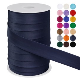 LEREATI Satin Bias Tape Double Fold 1 Inch x 55 Yards, Bias Tape for Sewing, Polyester Quilt Binding Tape, Piping Trim Fabric Tape for Hemming, Seaming, DIY Crafts (Dark Blue)