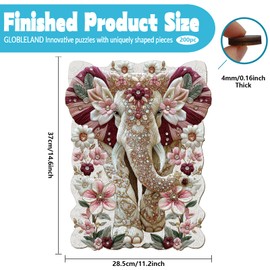 GLOBLELAND 300Pcs Crystal Flower Elephant Wooden Jigsaw Puzzles for Teens and Adults 11.22x14.6inch Colorful Wood Puzzles Holiday Birthday Gifts