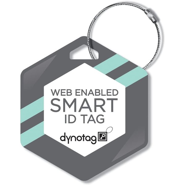Dynotag Web Enabled Smart Deluxe Steel Property ID Tag + Steel Ring, with DynoIQ & Lifetime Recovery Service. Hexagon (Geometric Design)