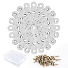 20Pcs Stainless Steel Flat Brackets, 77x16x1.8mm Metal Joining Plates, Flat Shelf Connector, Corner Repair Connecting Plates, Straight Mending Brackets with Screws Storage Box for Wood Furniture