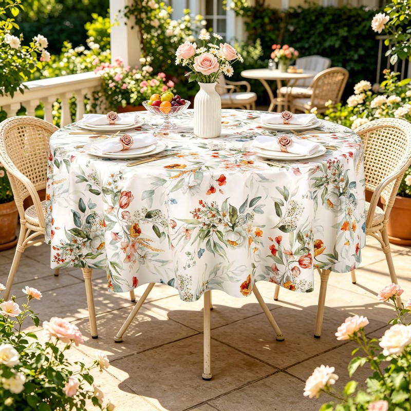 Arquiel Floral PVC Table Cloth Waterproof Oilcloth Round 137x137cm