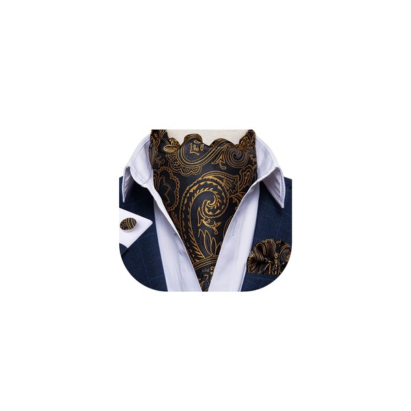 DiBanGu Black Gold Ascot Ties for Men Cravat Tie and