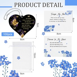 Namalu 100 Sets Funeral Favors for Guests Forget Me Not Themed Favors for Celebration of Life Funeral Keepsakes Bulk with Heart Charms Memorial Prayer Cards Ideas Sympathy Gifts