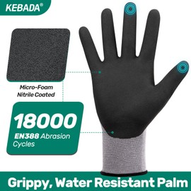 Kebada W2 Work Gloves for Men and Women, Touchscreen Working Gloves with Grip, Nitrile Coated Work Gloves for Gardening, Package Handling, Stretchy Gloves for Mechanic Work, 6 Pairs, X-Small